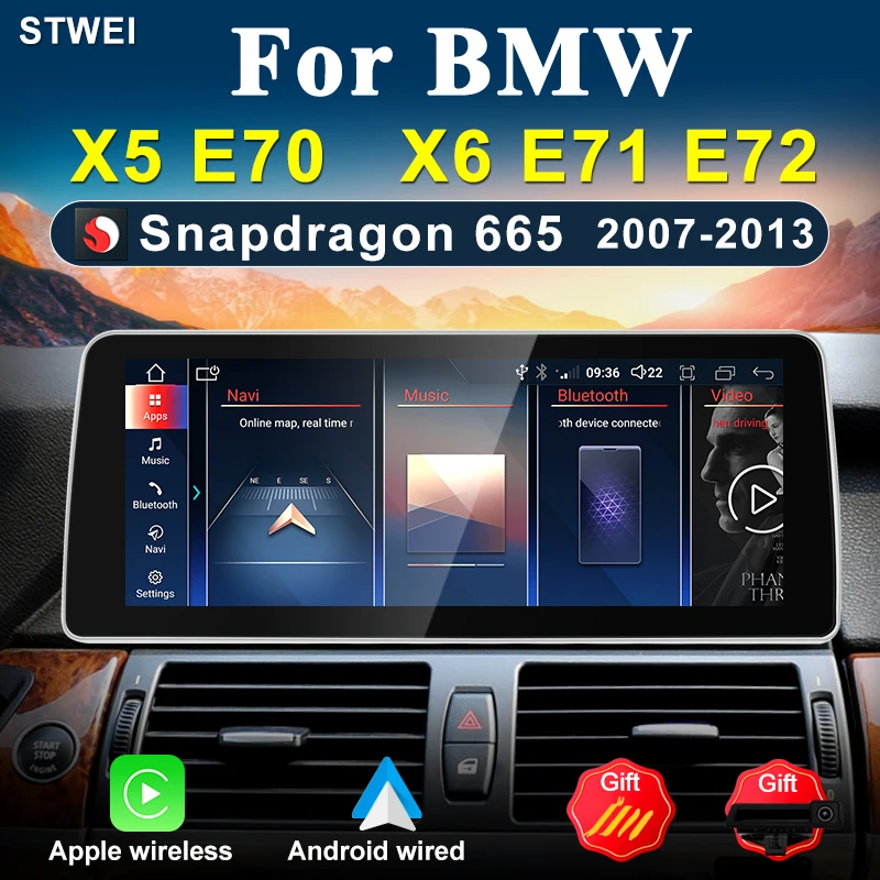 For BMW X5 E70 X6 E71 ID8 Qualcomm Snapdragon 665 Car Radio Multimedia Video Player Android 12 2007-2013 CCC CIC Apple CarPlay