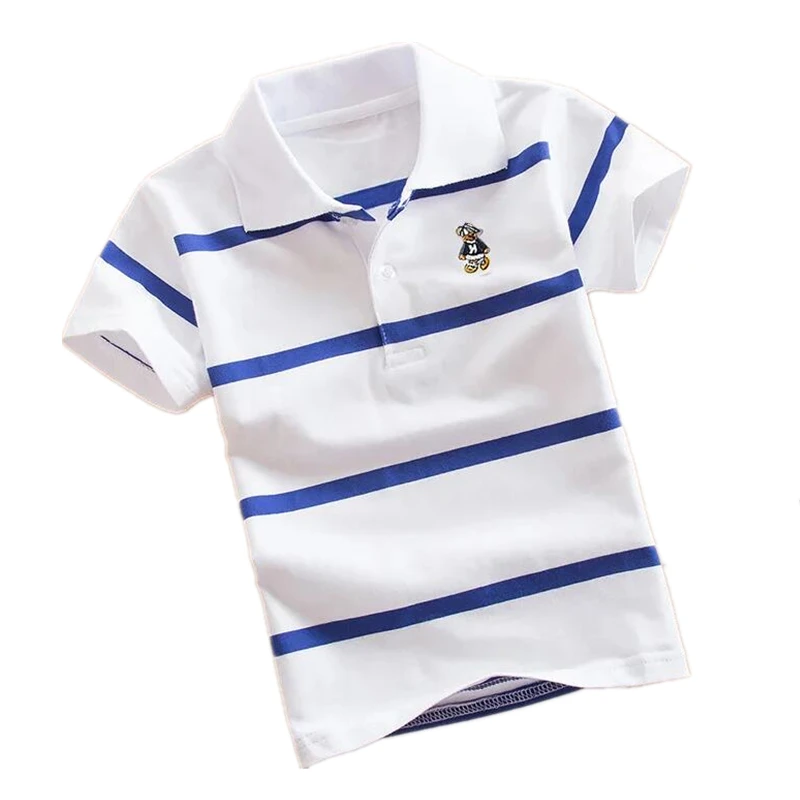 

Детская одежда, футболка с короткими рукавами для мальчиков, детская полосатая футболка с лацканами, хлопковый свитер, одежда, футболка для мальчиков, От 2 до 14 лет