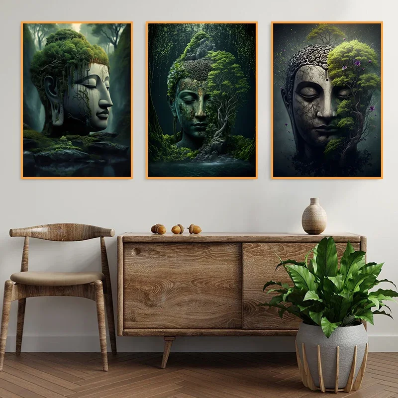 Buddhism Zen Religion Meditation Poster Canvas Painting and Print Wall Art Buddha In Nature Abstract Picture For Room Home Decor