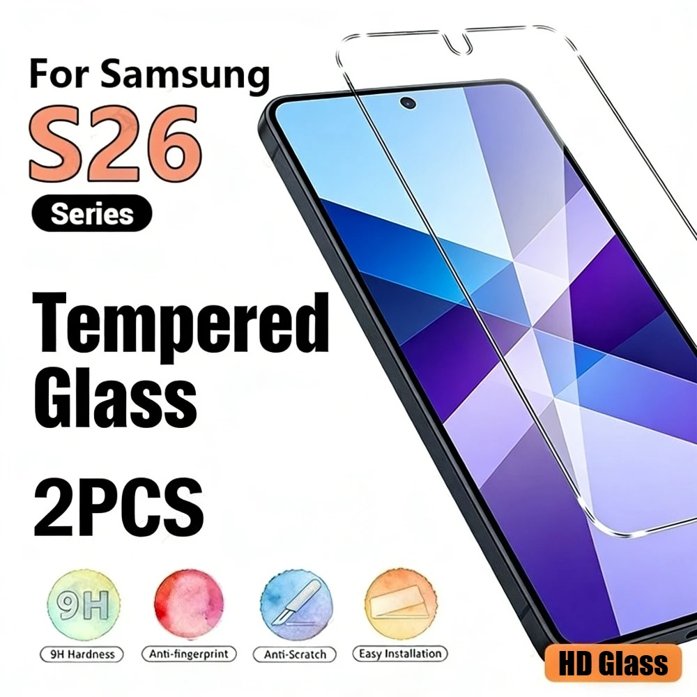 2Pcs High Clear Tempered Glass for Samsung Galaxy S26 S25 S24 Ultra S23 S22 S21 S20 Plus S26 S25 Edge Anti Drop Screen Protector