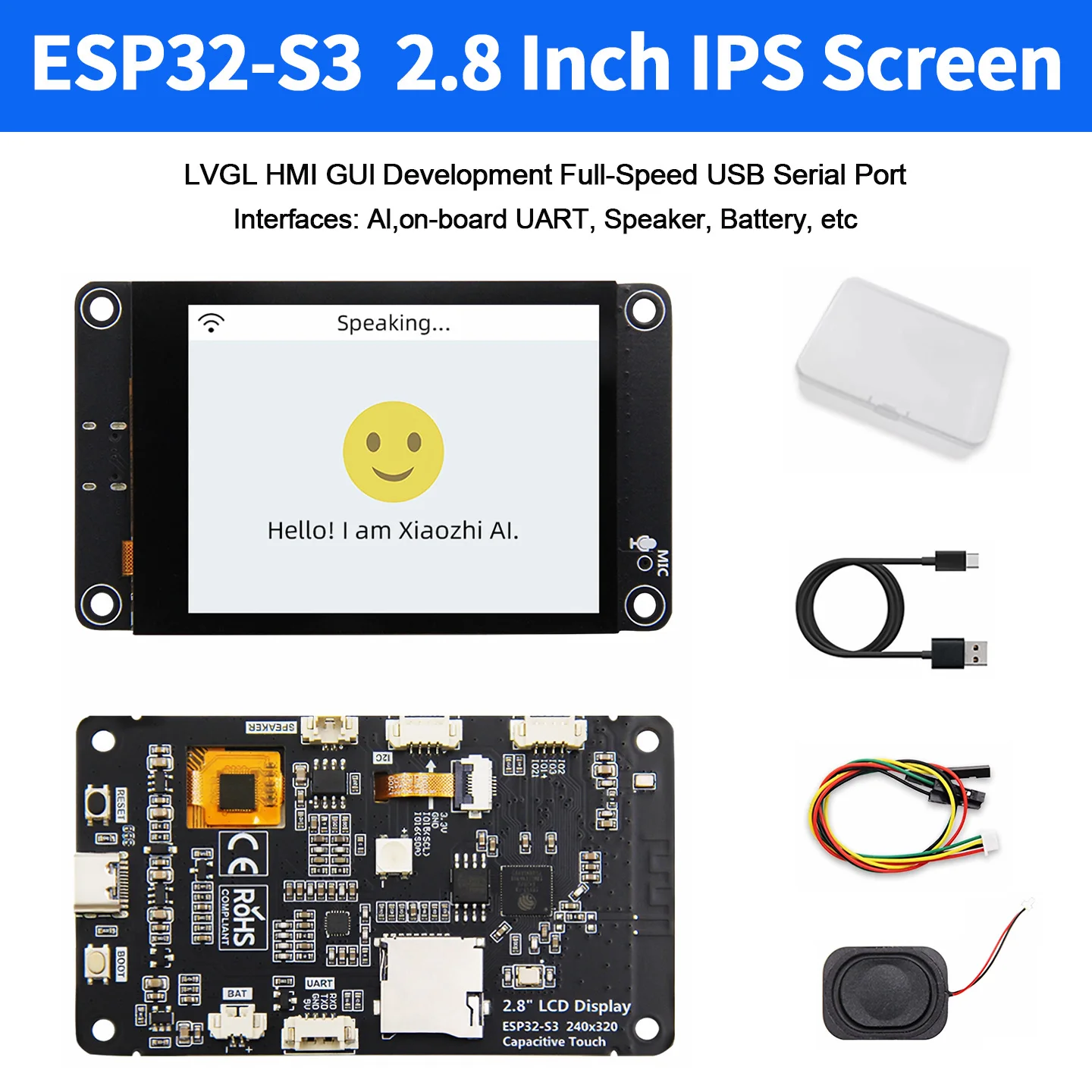 

ESP32-S3 Development Board with 2.8 Inch IPS Touch Display for Arduino LVGL GUI Support WiFi BT Xiaozhi AI Robot Chat Deepseek