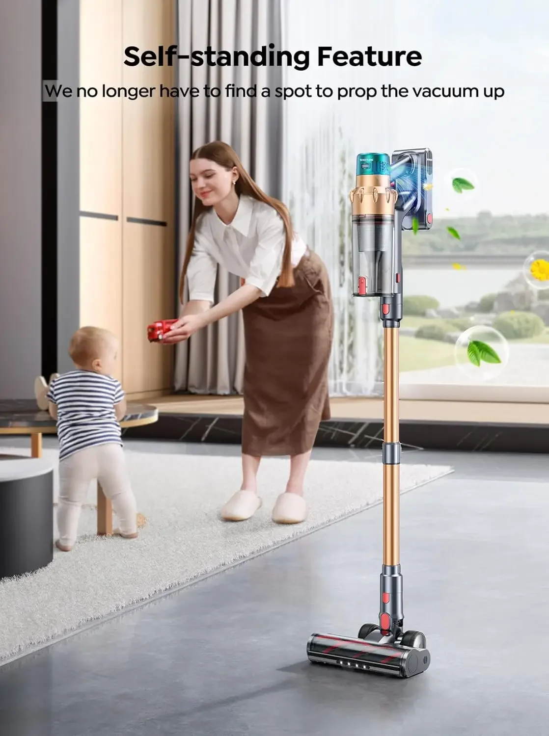 Vacuum Cleaner, 550W 45KPA 60 Mins Runtime Self-Standing Vacuum Cleaners for Home, Stick Vacuum with Charging Dock Station Remov