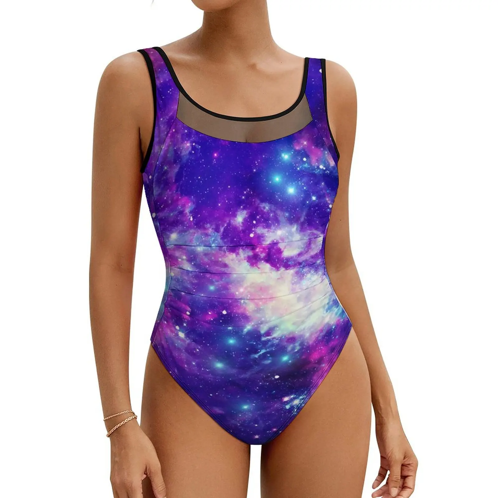 Colorful Galaxy Swimsuit Flaming Star Nebula One-Piece Swimwear Push Up Modern Bathing Suits Sexy Beach Graphic Swimsuits