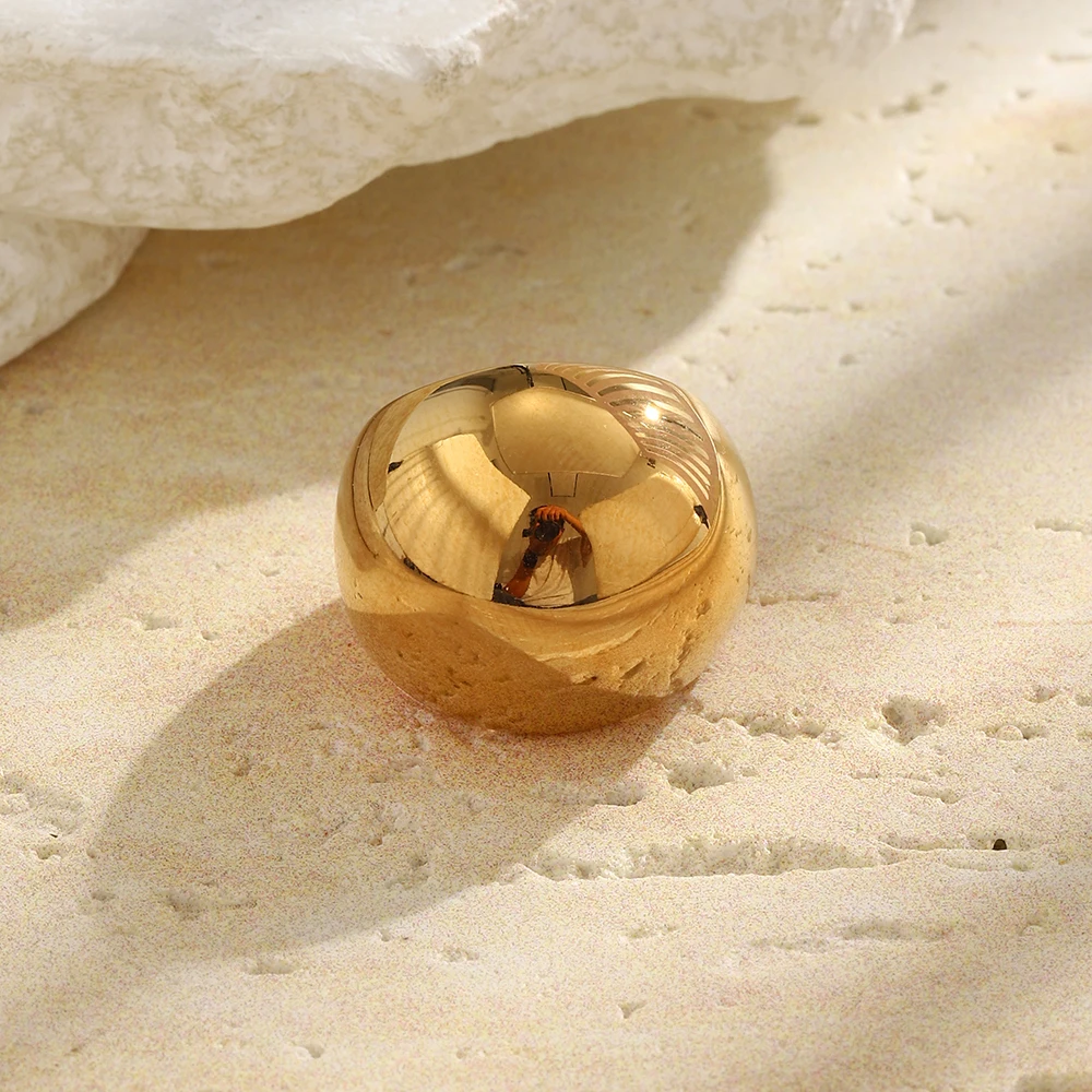 

Women's Stainless Steel 18K Gold Plated round Ball Ring Fashion Jewelry Gift
