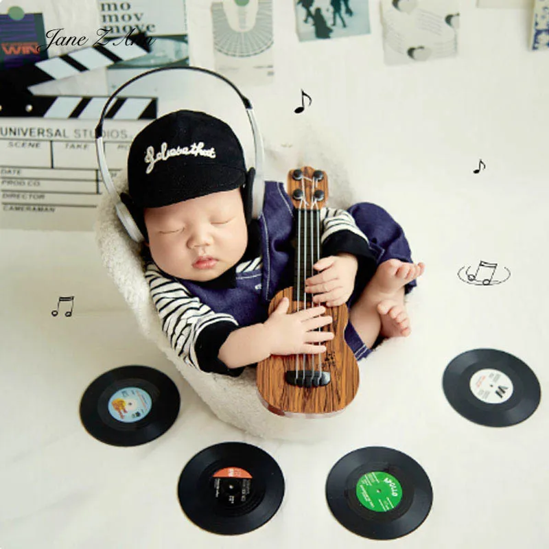 

Наряд для фотосъемки новорожденных, комплект для детской студии, детский рокер, csotume, черная бейсболка, полосатый топ, синий жилет, брюки