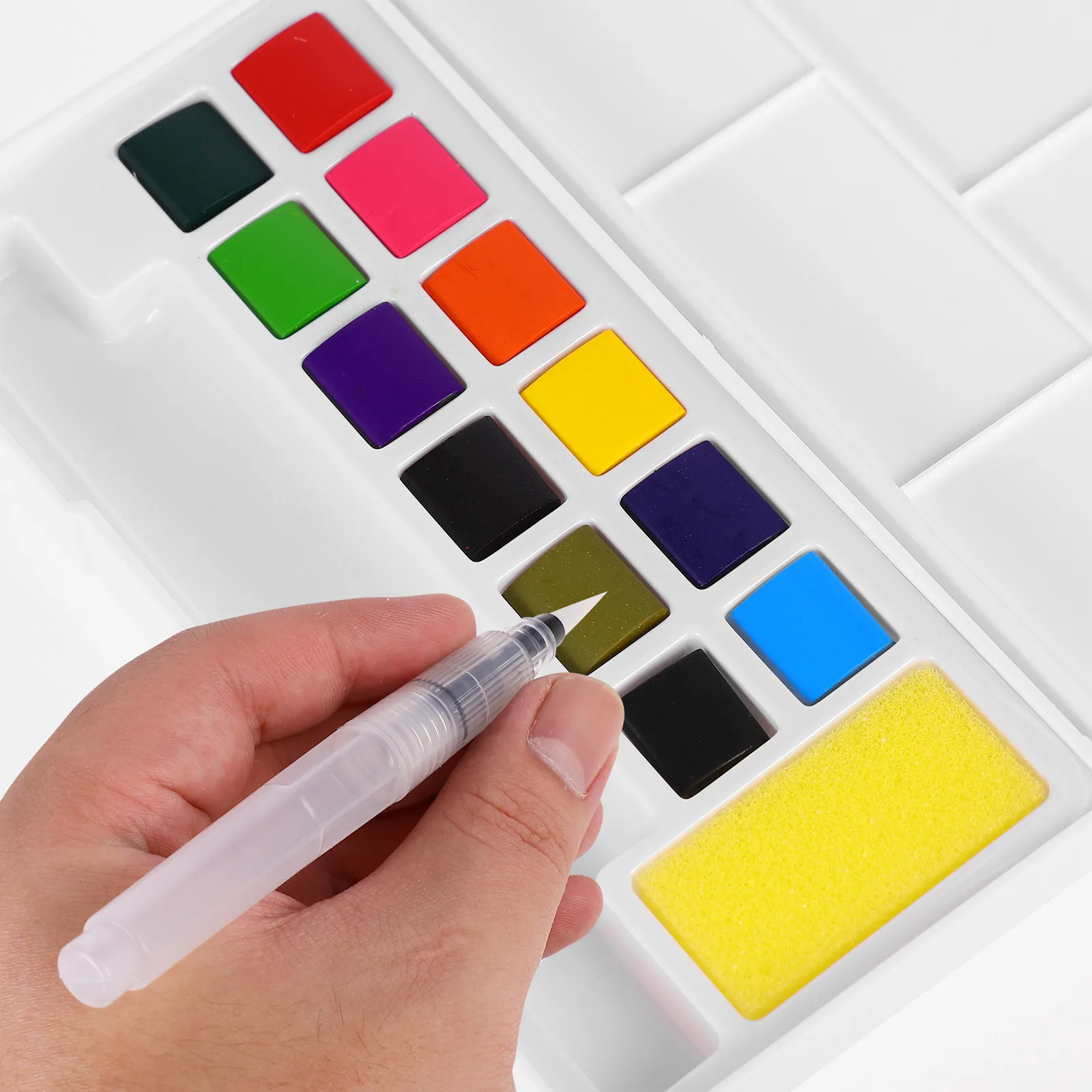 

Набор акварельных красок, 12 цветов, твердые пигменты, с кистью и губкой, портативный дорожный набор для рисования и скетчинга для студентов