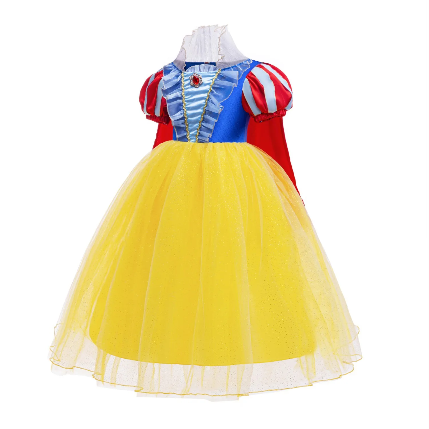 Girls Snow White Dress With Cloak Princess Theme Party Disguise Costume Summer Stage Performance Cartoon Role Playing Clothing