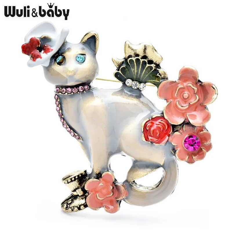 

Wuli&baby Palace Style Flowers Cat Brooches For Women Unisex Enamel Butterfly Pets Animal Party Office Brooch Pins Gifts