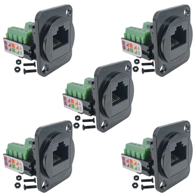 

5PCS RJ45 Female Panel Mount Screw Terminal Adapter, D-Type RJ45 8P8C Female To 8Pin Terminal Durable Easy To Use