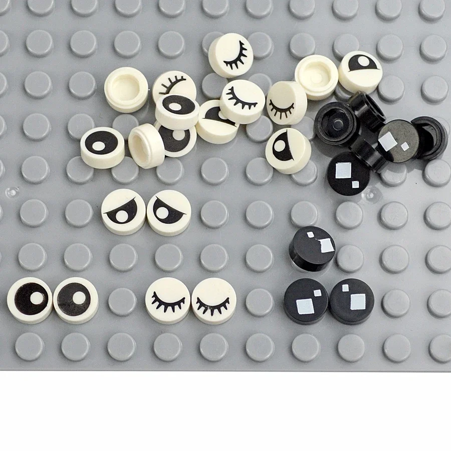 Round Tile Building Blocks Part MOC Bricks Cartoon Eyes 4 Kinds Model Accessories Emotional Expression Compatible 98138