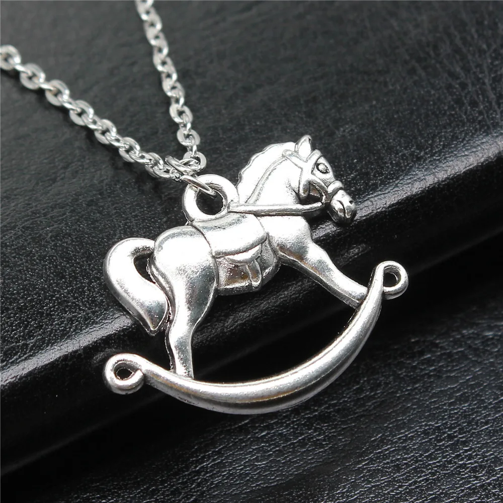 Fashion Simple Vintage Antique Silver Color 30x23mm Rocking Horse Pendant Necklace For Women