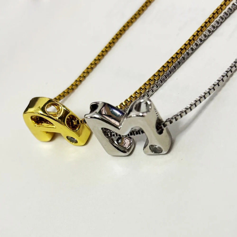 بسيطة النحاس الزركون كابيتال قلادة بحرف قلادة المرأة خمر الذهب اللون لامعة سحر صندوق فولاذي سلسلة الياقات الملحقات #4