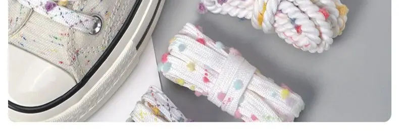 Neue runde Regenbogen-Haarball-Schnürsenkel für Schuhe, flache Schnürsenkel, bunte Dopamin-Schnürsenkel für Sneaker, passend für Damen und Herren, 1 Paar – Detail 7