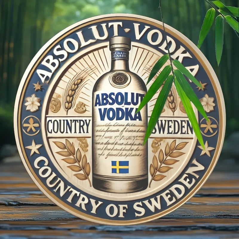 1 لافتة خشبية بسيطة - ديكور حائط دائري "Absolut Vodka Bar"، ديكور معلق للمنزل والخارج على طراز المزرعة