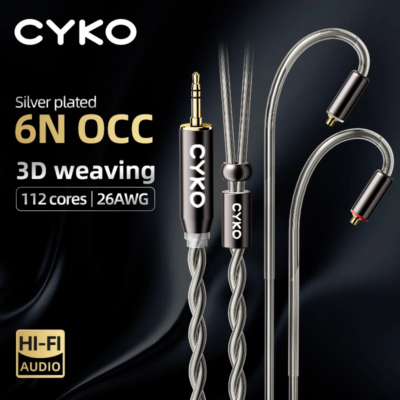 

CYKO HiFi Audio earphone wire 2 Core Silver Plated OCC iem Cable MMCX 2Pin 4.4mm 3.5mm aux jack for Carat Tangzu Fudu HOLA Zero