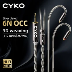 CYKO 하이파이 오디오 이어폰 와이어, 2 코어 실버 도금 OCC iem 케이블, MMCX 2 핀 4.4mm 3.5mm aux 잭, 캐럿 탕주 Fudu HOLA 제로용