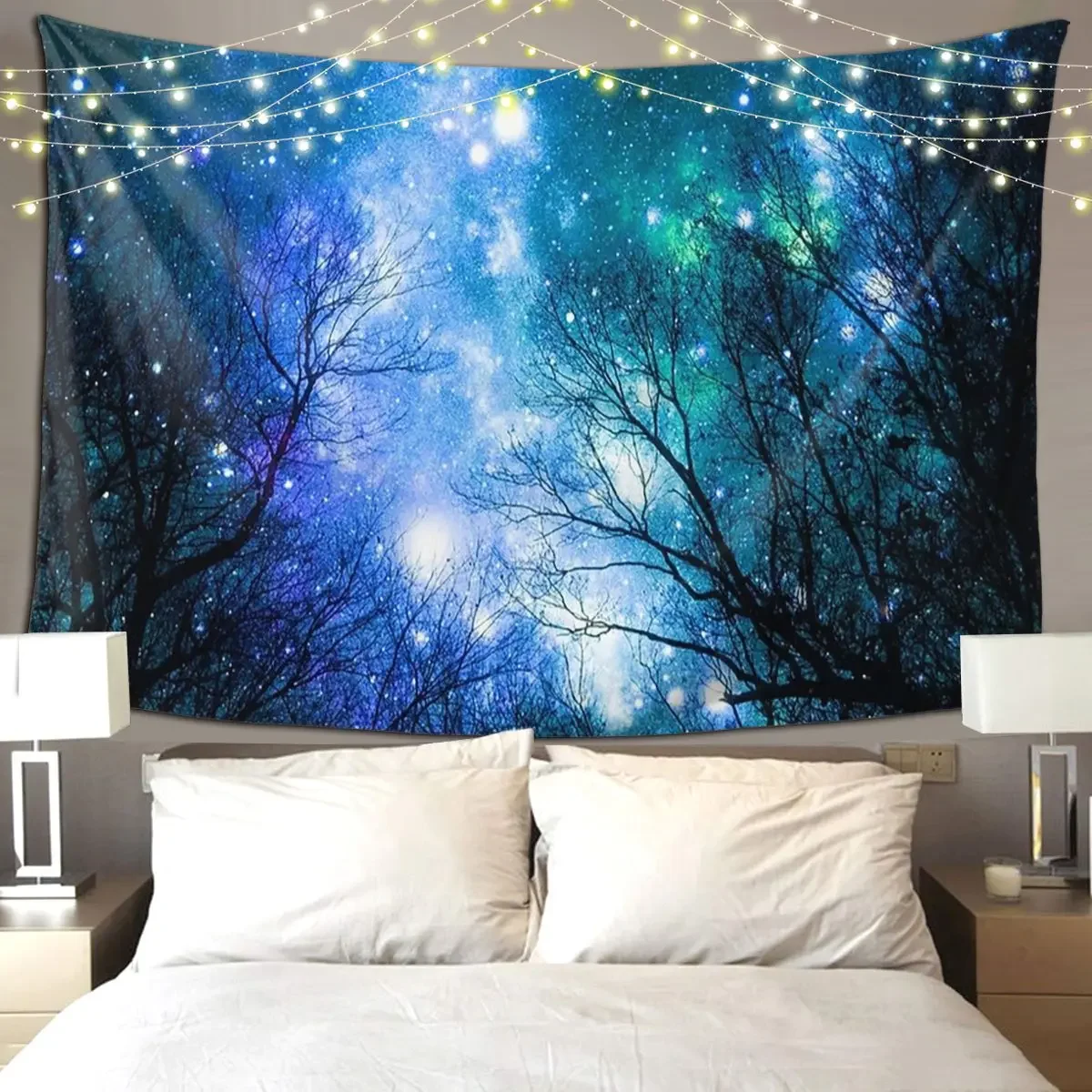 Black Trees Blue Teal Space Tapestry Funny Wall Hanging Aesthetic Home Decoration Tapestries for Living Room Bedroom Dorm Room