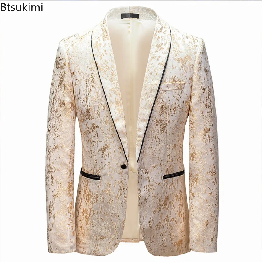 

High-grade Single Button Jacquard Blazer Jacket Men's Luxury Design Party Banquet Suit Coats Casual Quality Slim Suits Tops Male