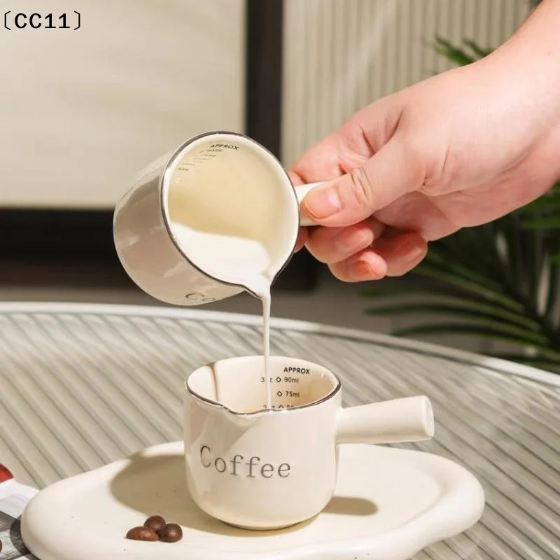 Ceramic Espresso Coffee Measuring Cup With Scale Extraction Cup  Milk Pitcher With Handle Latte Mixer Scale Measure Mugs〔CC11〕