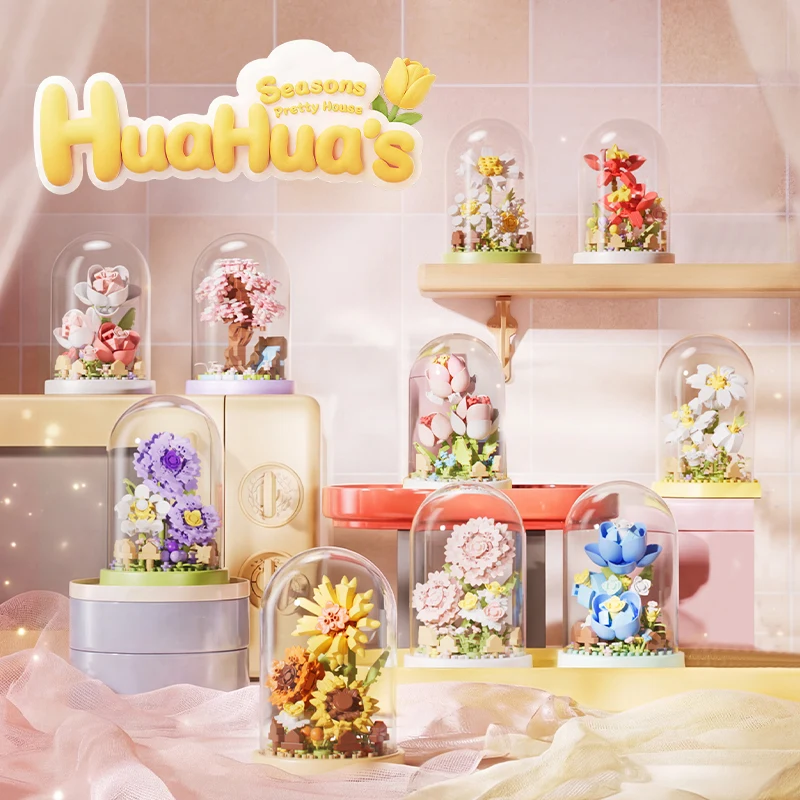 

KNYYSECQ Children's building block toys eternal life flower micro particle building block flower desktop decoration holiday gift