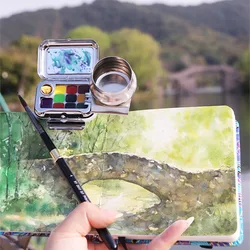 Mini Portable Paint Box Empty Box 10/16 Grid Palette Watercolor Moisturizing Box Student Artist Travel Painting Art Supplies