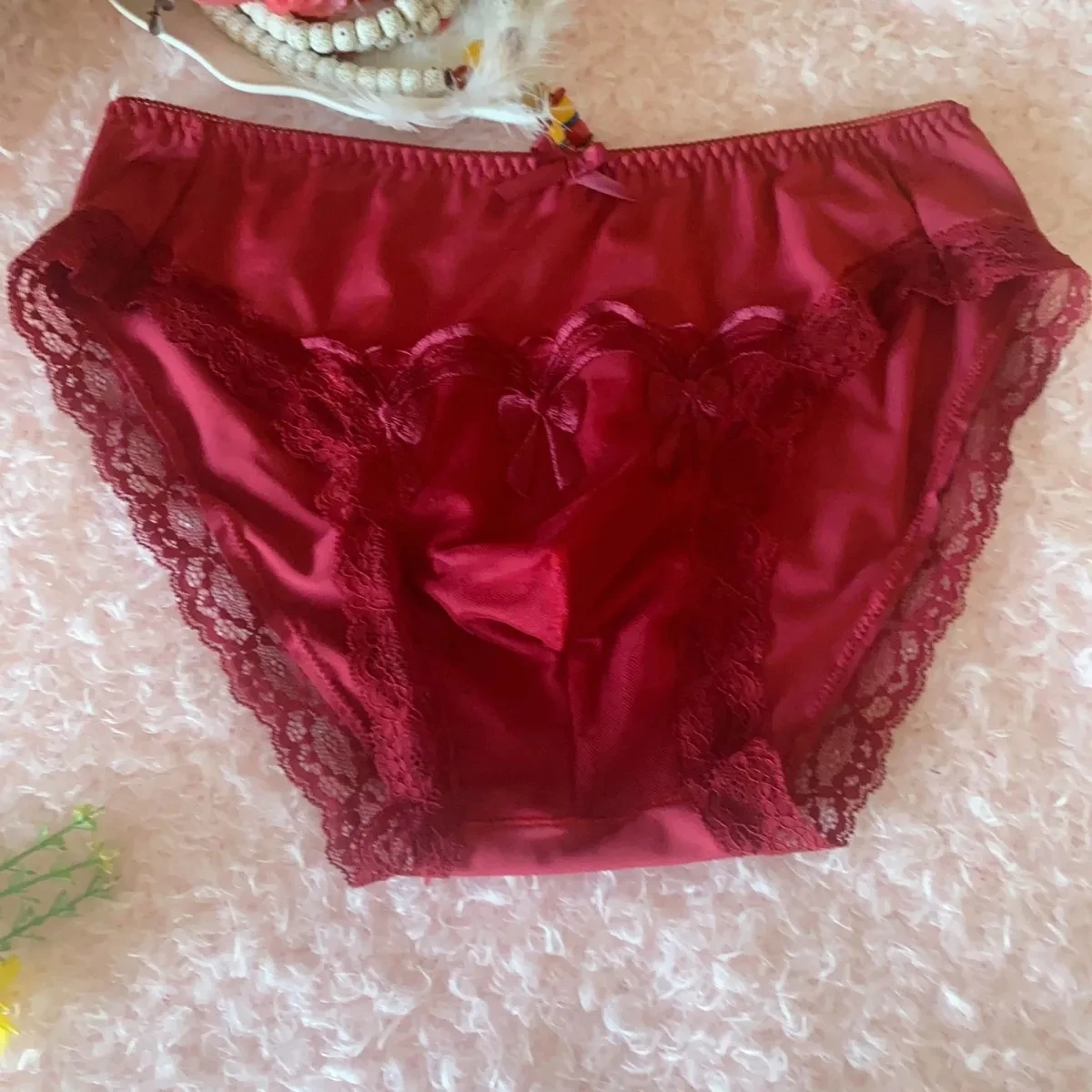Milk Touch Man's Red Lace Bowtie BF Panty Briefs Live Show Dance Costumes Private Party FKK Harajuku Thai