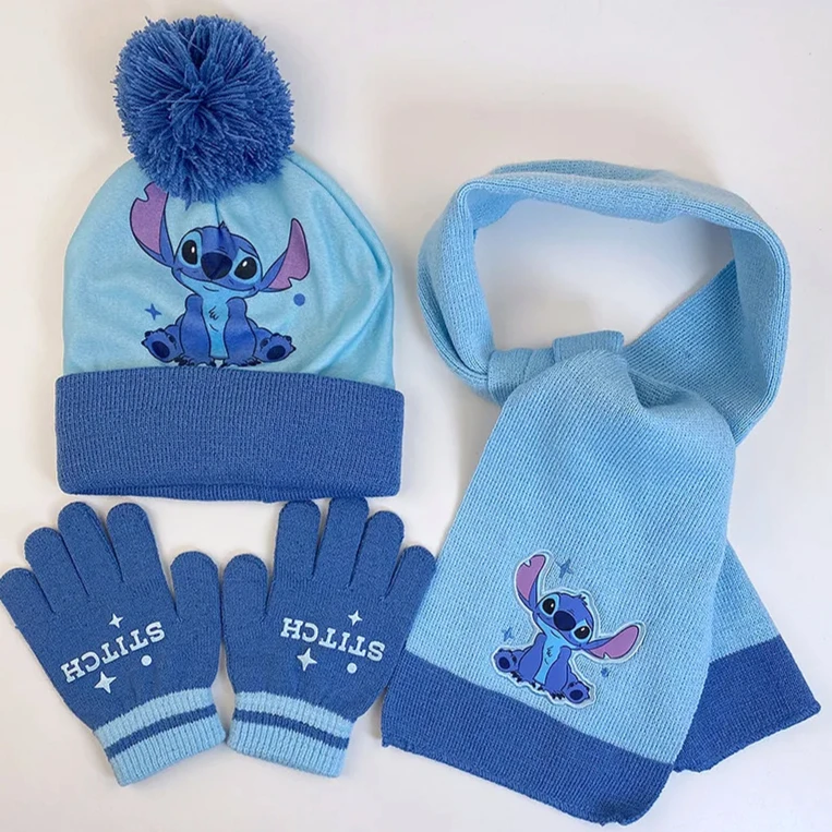 

3 Pcs Cartoon Knitted Three-piece Hat Kawaii Stitch Mickey Mouse Children's Gloves Scarf Winter Warmer Children Christmas Gifts