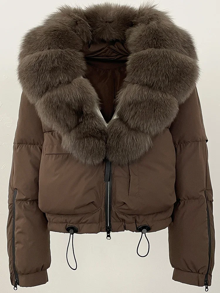 المرأة سميكة الدافئة قصيرة أسفل ملابس خارجية الفراء الملابس 2025 الشتاء معطف فرو الثعلب الطبيعي الإناث الأبيض بطة أسفل سترة سيدة #2