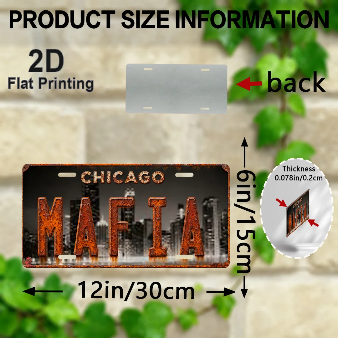 2D Flat, 1pc Chicago Mafia Themed Heavy-Duty Aluminum Wall Sign - Vintage Gangster Mobster Logo & Chicago Outfit Emblem Plaque -