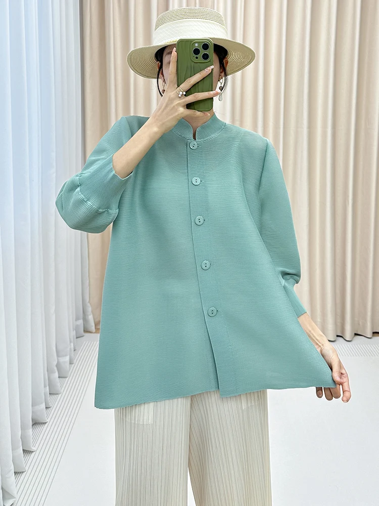 Pure Color Seven-Quarter Sleeve Women's Top Slimming Meat Covering Mommy's Clothes Outerwear Three-Residence Art Creation