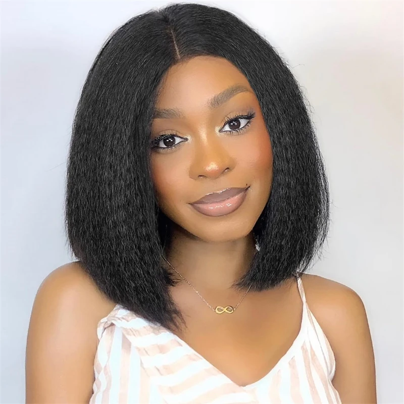 10 Inches 360 HD Transparent Lace Wig Kinky Straight Human Hair Wigs Short Bob Wigs PrePlucked With Baby Hair Straight Bob