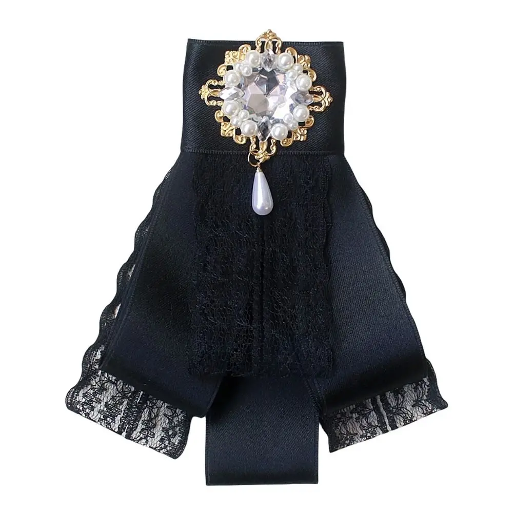 حجر الراين كريستال الشريط القوس بروش التذكاري الأسود البوليستر مجوهرات ربطة العنق خمر Cravat ربطة العنق للجناث والحداد #1