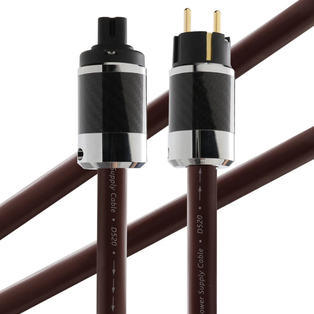 HIFI golden reference high end AC power cord with gold plated US/EU black carbon fiber housing power plug for amplifier filter