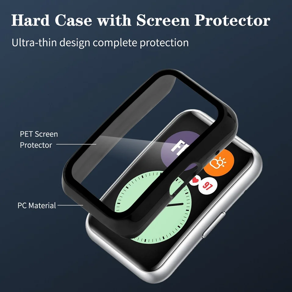 Hard Edge Shell Glass Screen Protector Film Case For Huawei Watch fit New/Mini/Elegant Honor ES Band 7/6 Pro Protective Cover