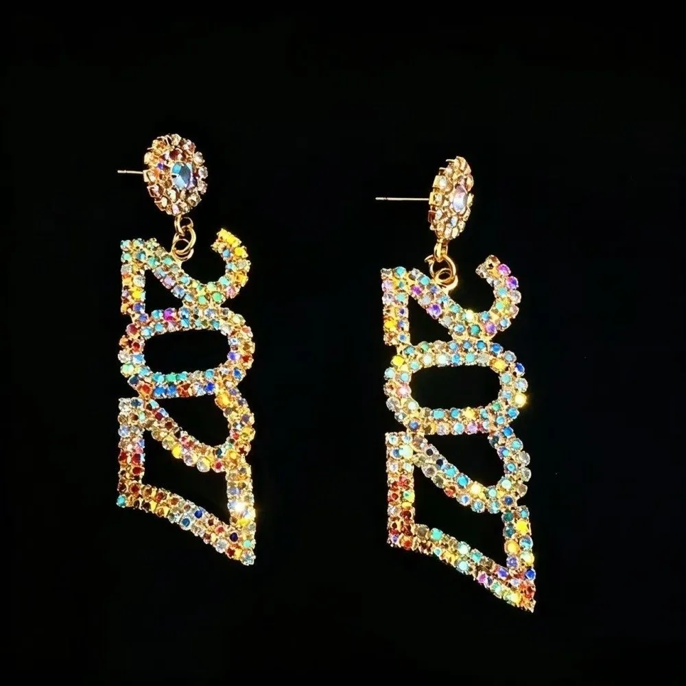 Luxury Elegant 2027 Digital Earrings Fashion Rhinestone New Year Earrings Long Drop Shiny Long Drop Earring Celebration Holiday