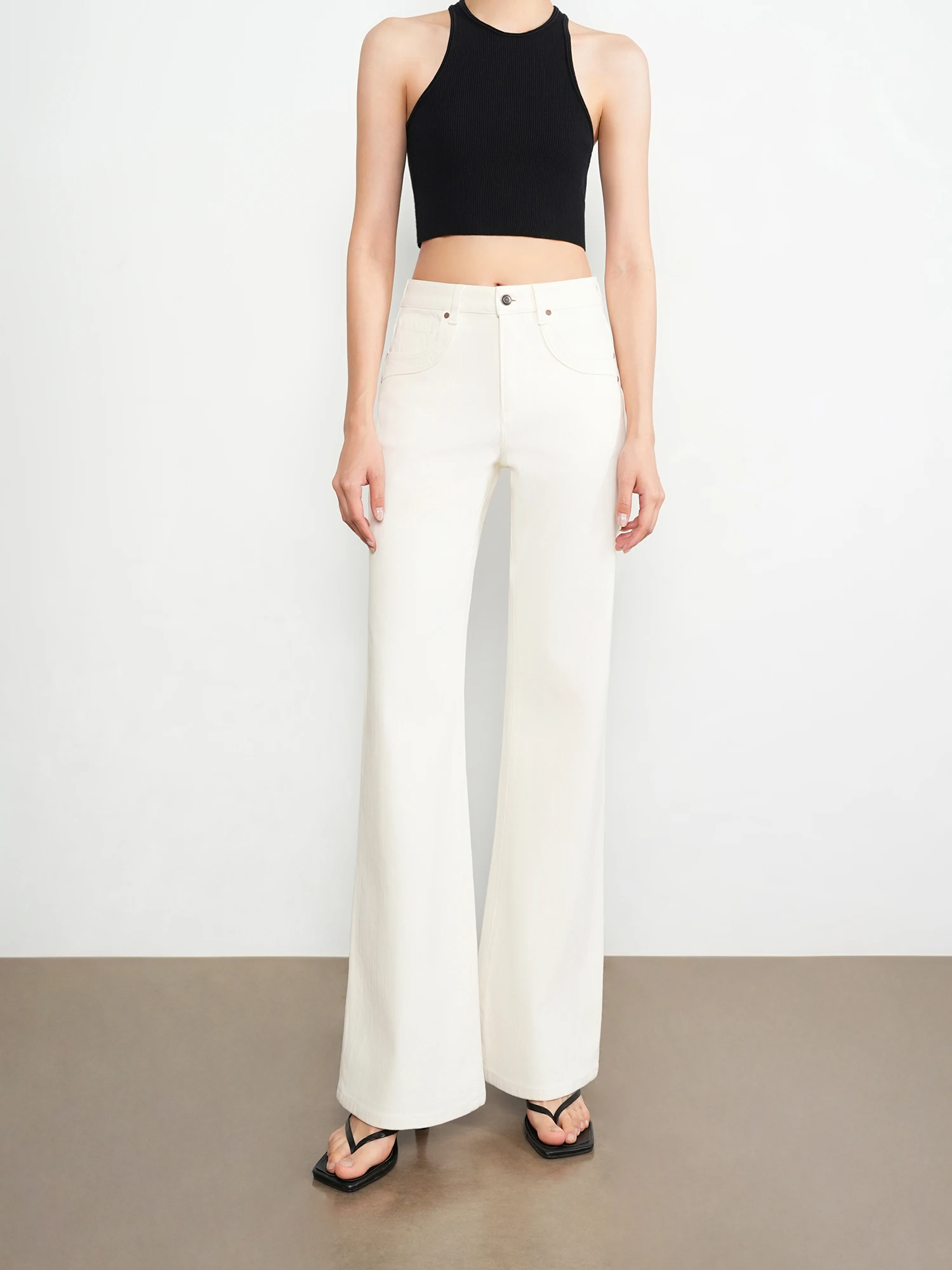 

White High Waist Straight Leg Bell Bottom Jeans Women's Spring New Butt Lifting Slimming Micro Flared Pants Cotton Blend