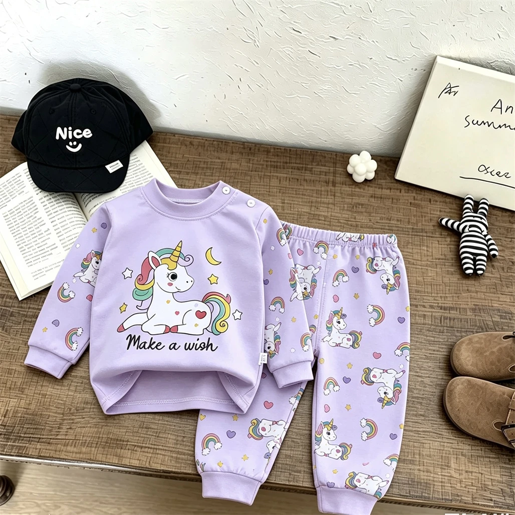 Infant Fashion Sleepwear 2Piece Set Outer Wear Cartoon Printed Pullovers All-match Pants New Design Pajamas Child Cute Outfits
