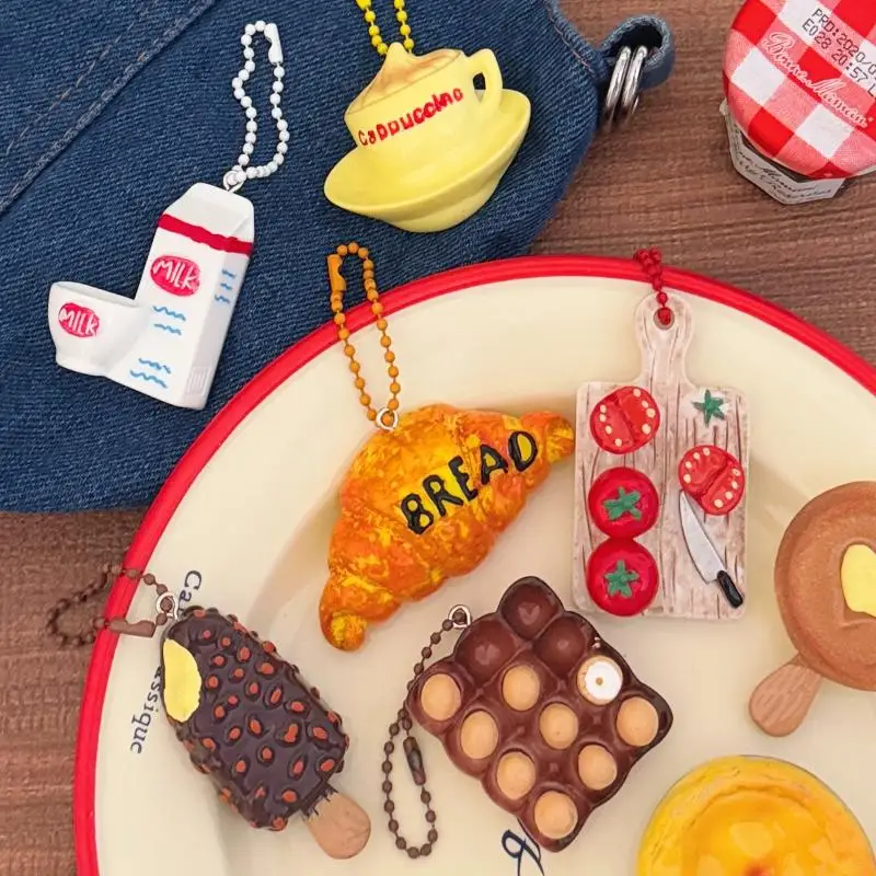 

Cute Cartoon Simulated Food Pendant Keychain Kawaii Creative Funny Chocolate Egg Bread Backpack Pendant Accessories Gifts