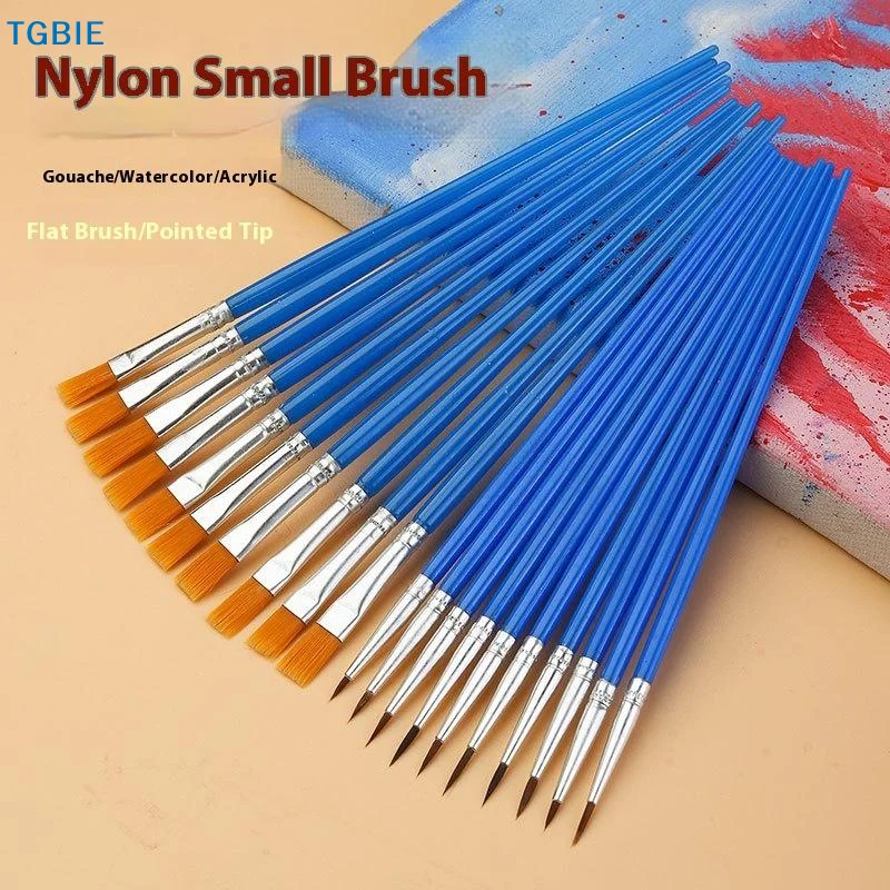 [TL]Painting Brushes Set Art Round Flat Hair Nylon Hair Paint Brush For Oil Acrylic Watercolor Kids/Artists/Beginners/Students
