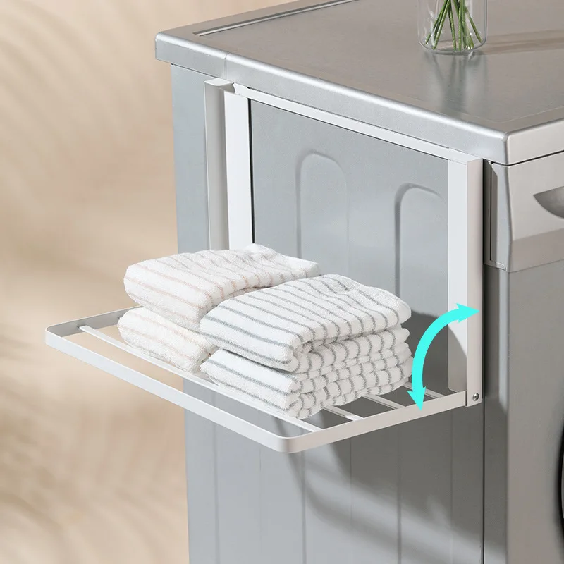 Magnetic Storage Rack Folding Clothes Towel Hangers Clothes Drying Rack Magnetic Folding Shelf For Laundry Room Bathroom Kitchen