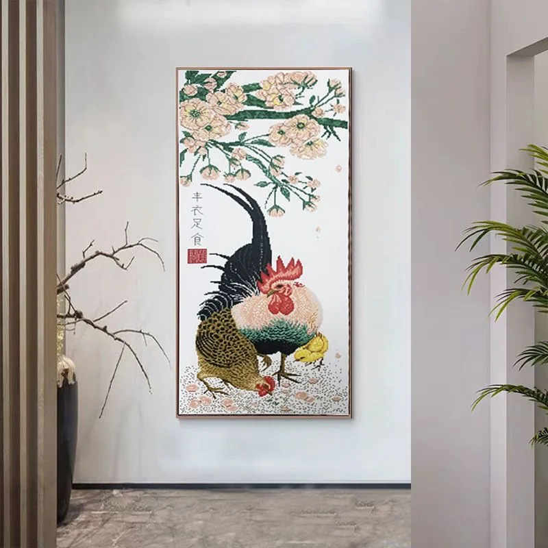 

2025 Summer Sale Cross Stitch Embroidery Kit 90cm Be Well Fed Good Fortune Rooster Print Pattern Home Wall Decor Needlework