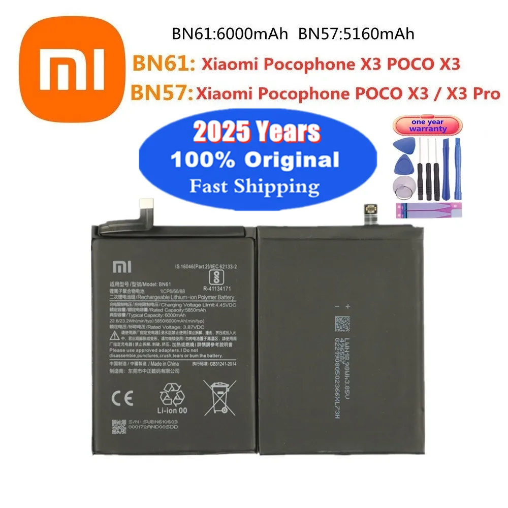 2025 Years BN61 BN57 Original Battery For Xiaomi Pocophone POCO X3 Pro x3pro / X3 NFC Phone Battery Bateria with Free Tools