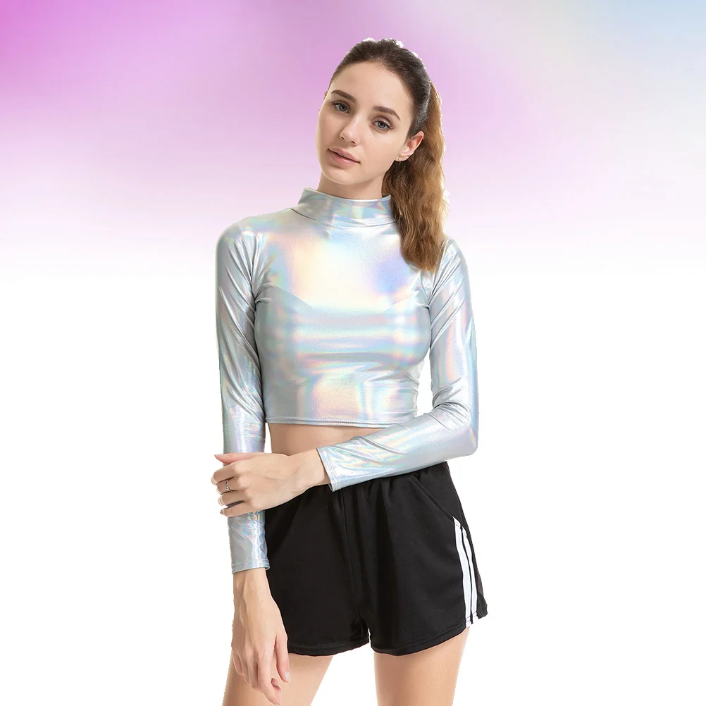 Patent Shiny Bustier Performance Clothes Colorful Long Sleeve Costume Nightclub Cosplay Woman Size Xl Women Bustier