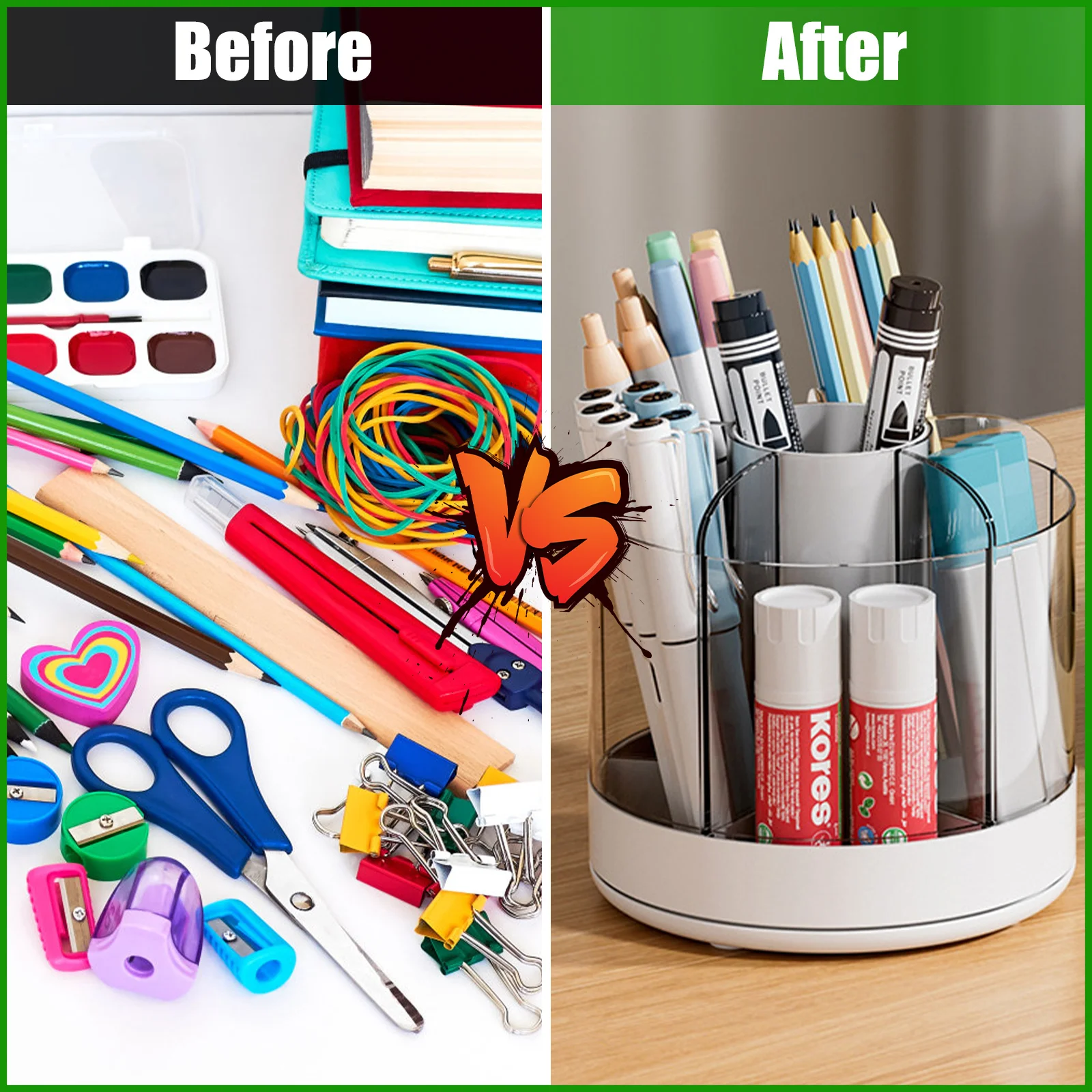 Rotating Pencil Organizer Large Capacity Round Desktop Storage Holder with 6 Compartments 360° Turntable Lipstick Organizer