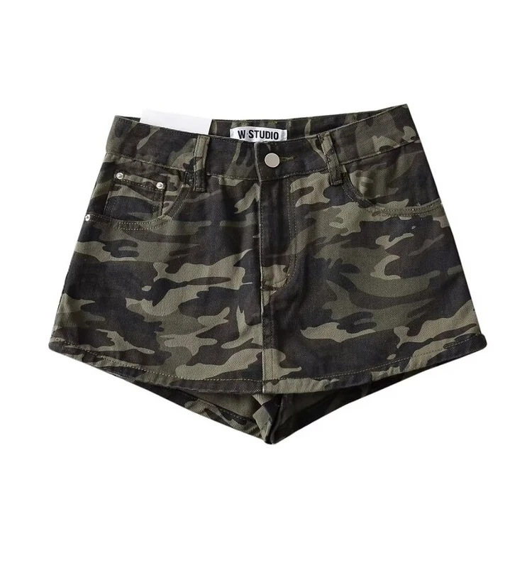 

New Women's High Waist Casual Camouflage Workwear ort Skirt Slimming Versatile Denim Skirt False Two-Piece Set