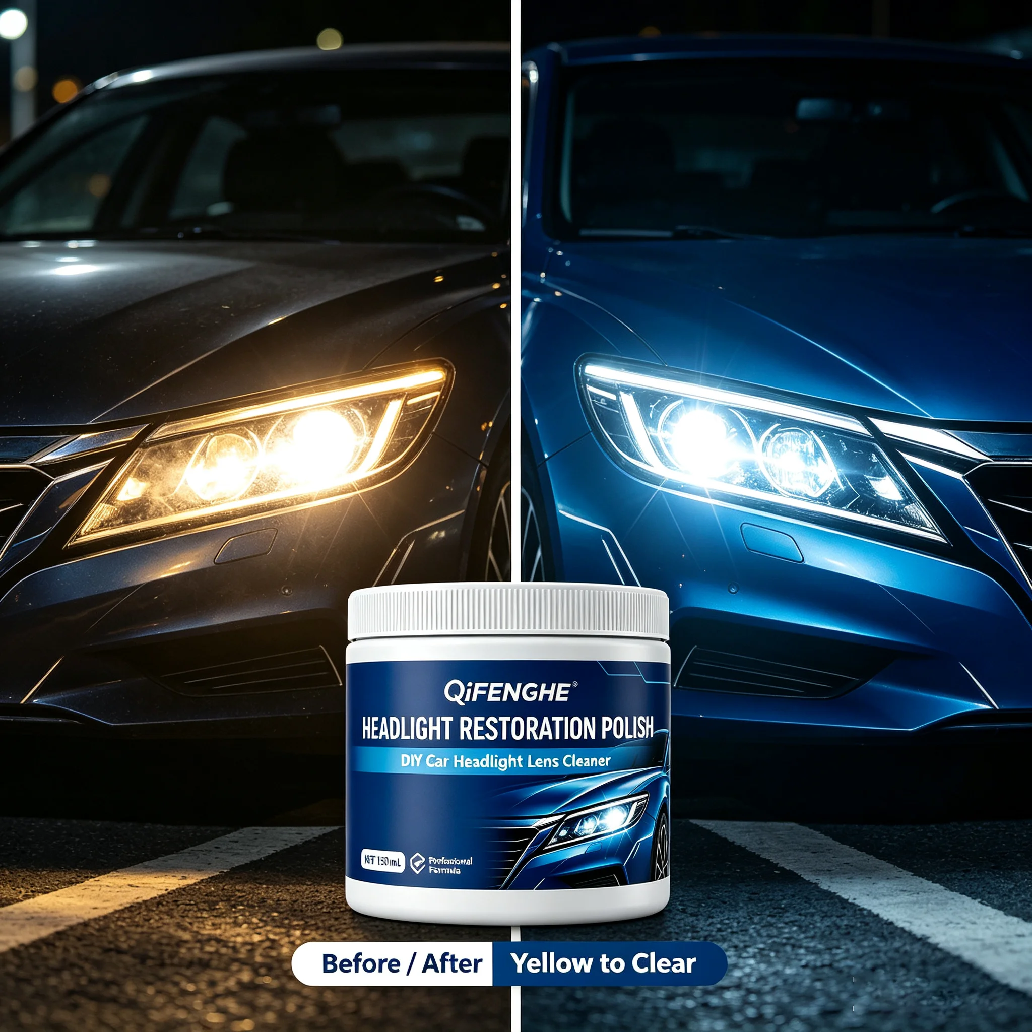 Headlight Restoration Kit 150ml, Remove Yellow Oxidation Restore Clarity, Scratch Repair, Improve Night Visibility