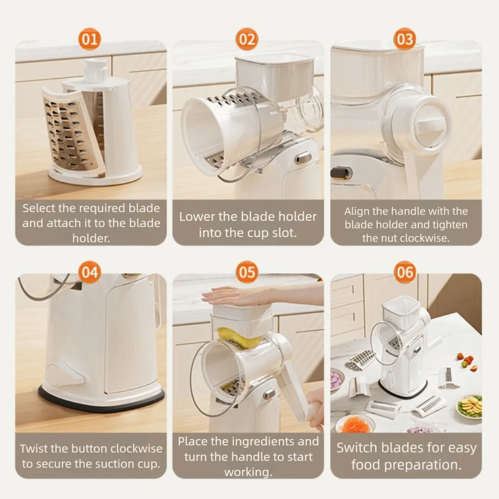 

Ручная овощерезка с рукояткой, нескользящая присоска, съемная вращающаяся терка для сыра, 6/10 лезвий, бытовой измельчитель картофеля