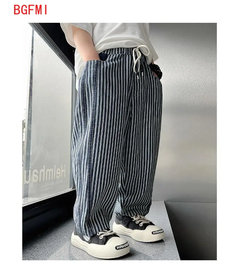 Children's Breathable Spring and Summer Thin Mosquito Pants Elastic Waist Teen Boys Striped Pants Kids Casual Loose Trousers - Image 5