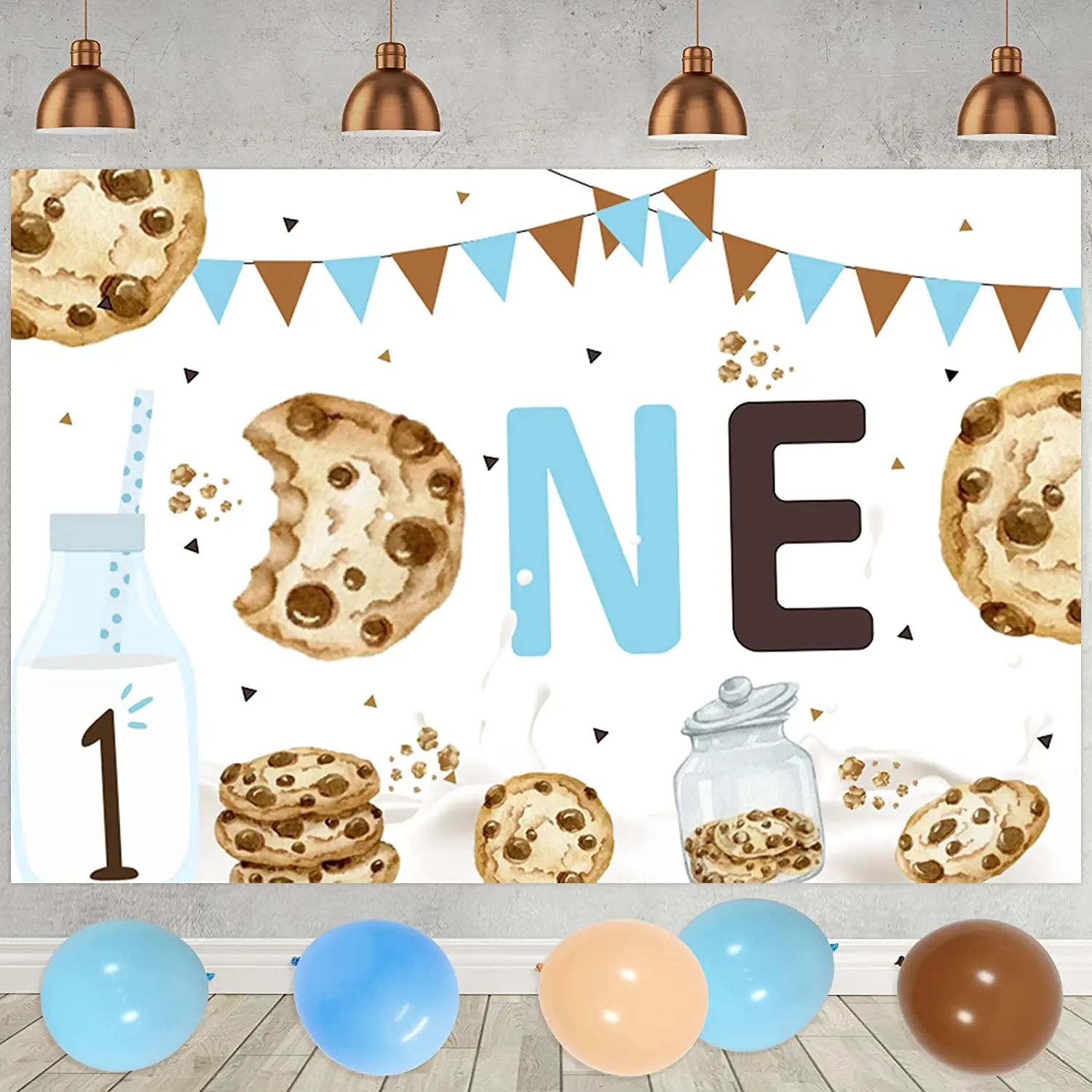 Imagem -04 - Joymemo Leite e Biscoitos 1st Birthday Party Decorações com Leite e Cookies Banner Backdrop Número Foil Balloon Cake Topper