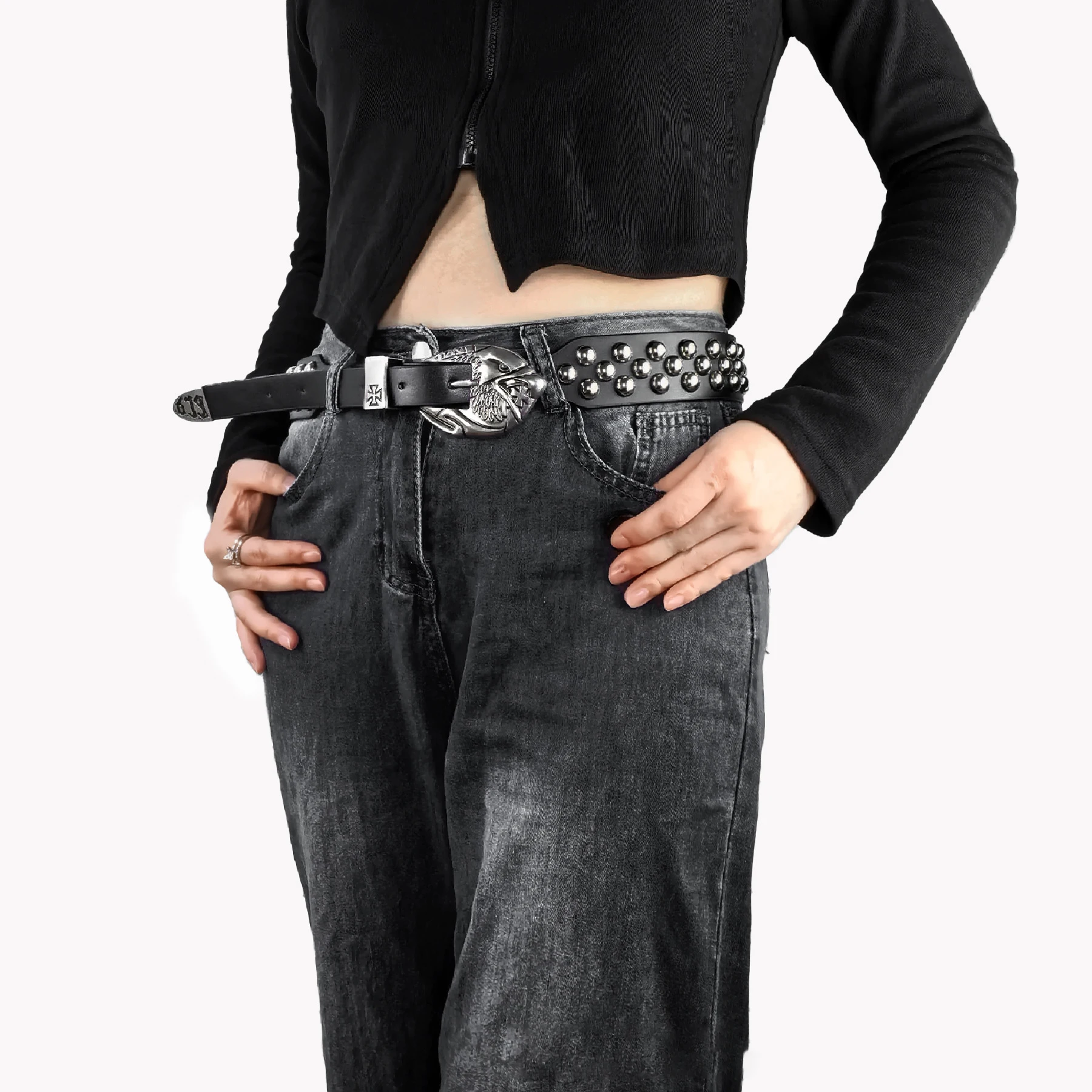 فاسق نمط الصلبان عنصري المسامير المد الرجال حزام بنطلون بنين الشارع نمط حفلة كرنفال بنطال جلدي الجينز الملحقات #4
